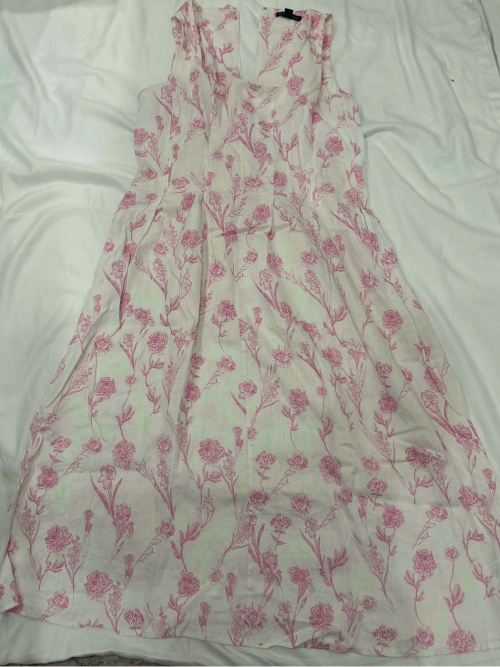 Saks Fifth Avenue Black Label White Midi Dress with Pink Floral Print
